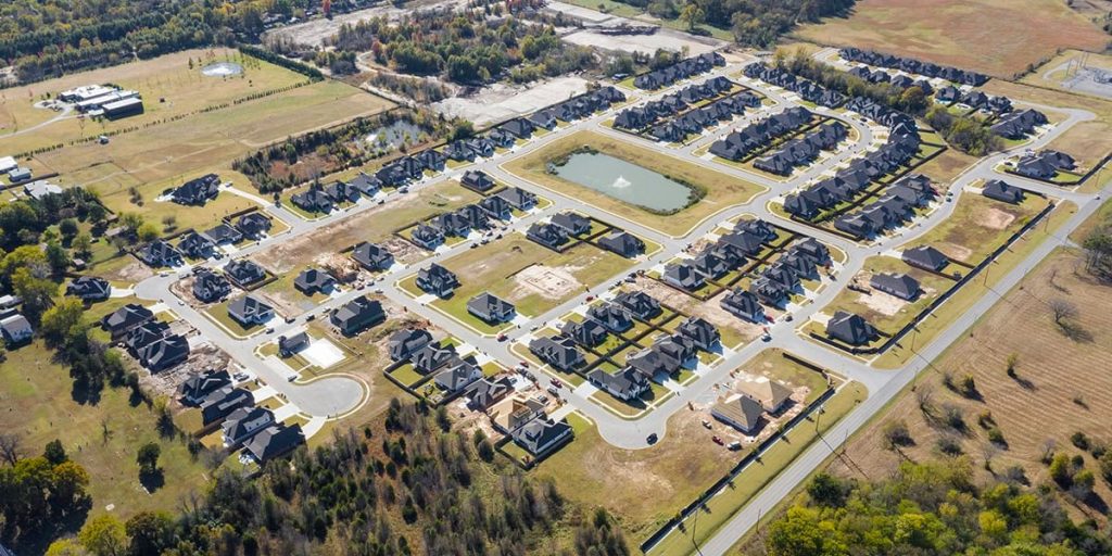 Aerial view of a residential subdivision development