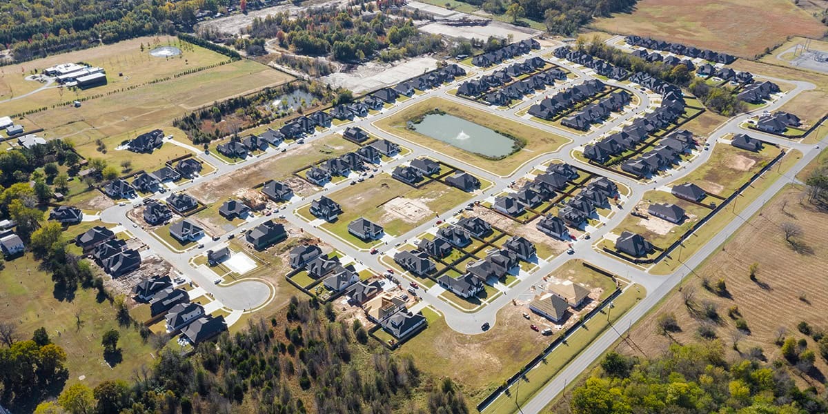 Aerial view of a residential subdivision development